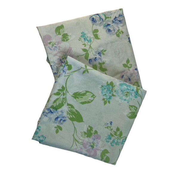 Set of 2 Vintage Pequot Standard Pillowcases u Floral No Iron Percale Blue Green - Picture 4 of 4